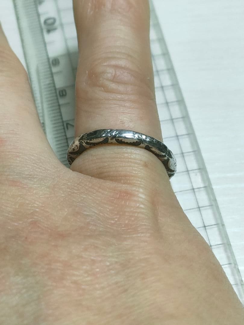 ナバホスタンプ甲丸シルバーリング 11号幅2.5ミリ厚み2.7ミリ