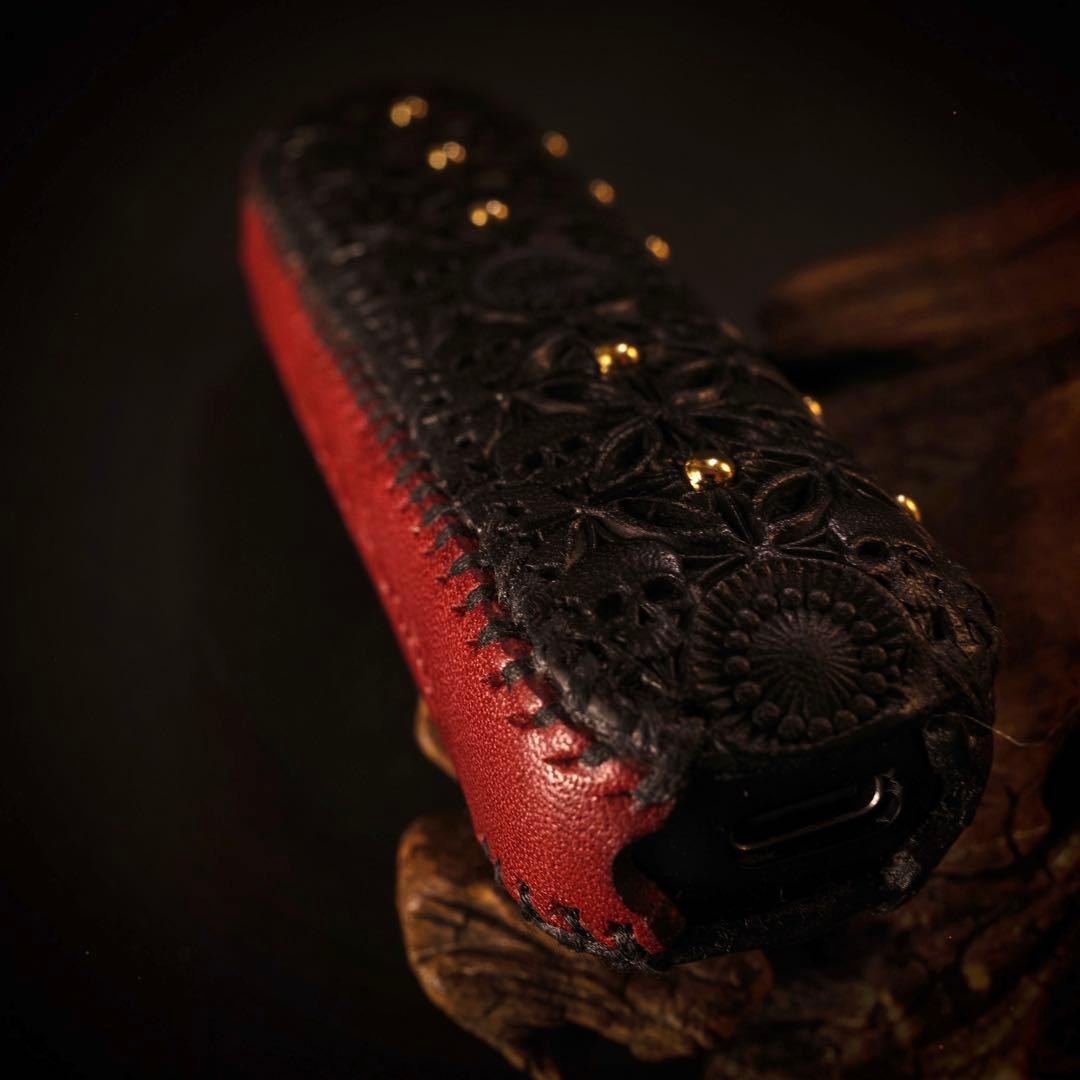 【PloomAURA】プルームオーラ 本革製カバー〝髑髏 結 極〟漆黒×臙脂