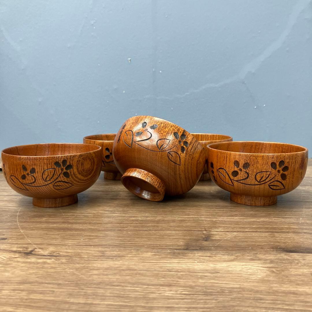 E-2 桂由美 木製汁椀 5客 クマの箸置き 調味料入れセット 葉っぱ型小皿付き
