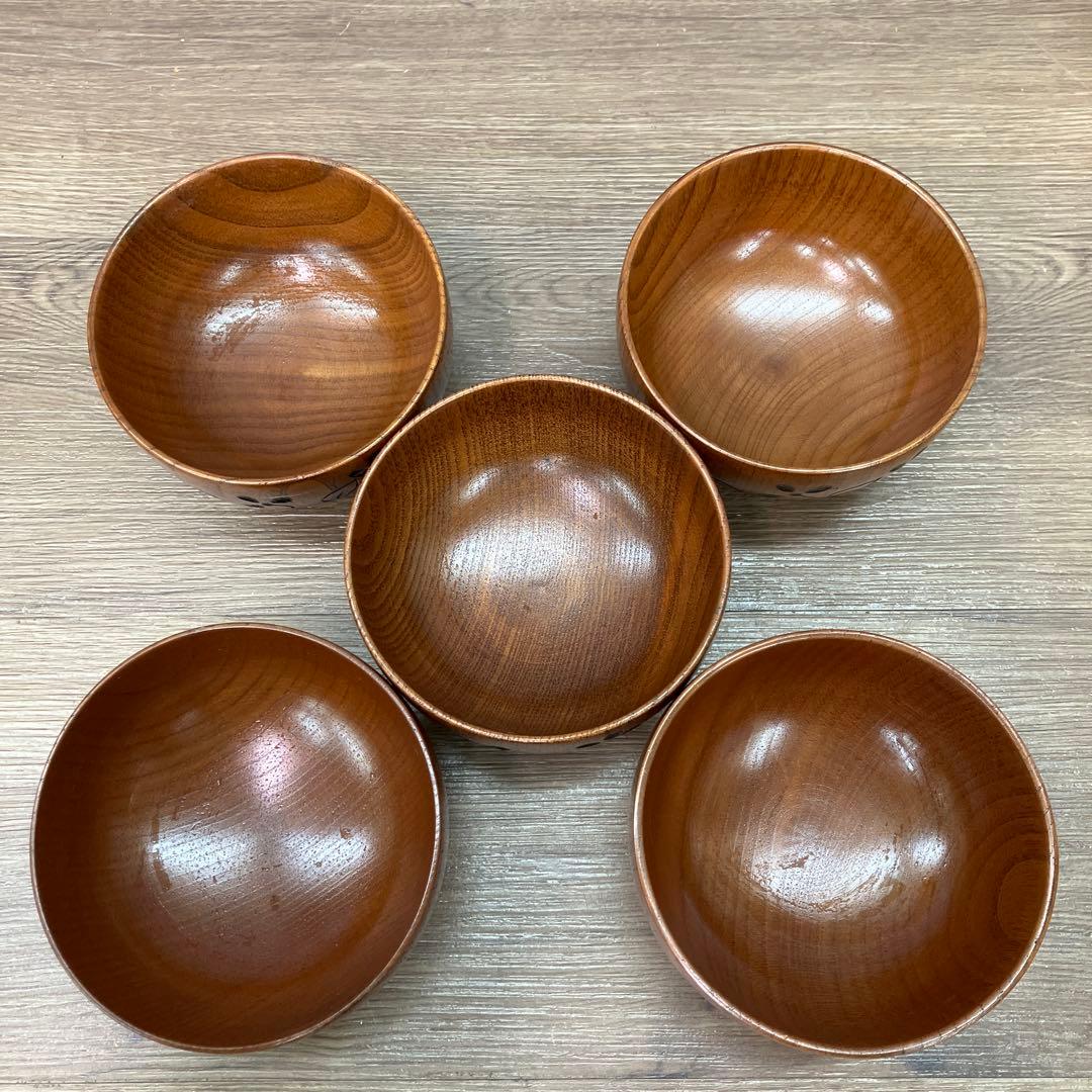 E-2 桂由美 木製汁椀 5客 クマの箸置き 調味料入れセット 葉っぱ型小皿付き
