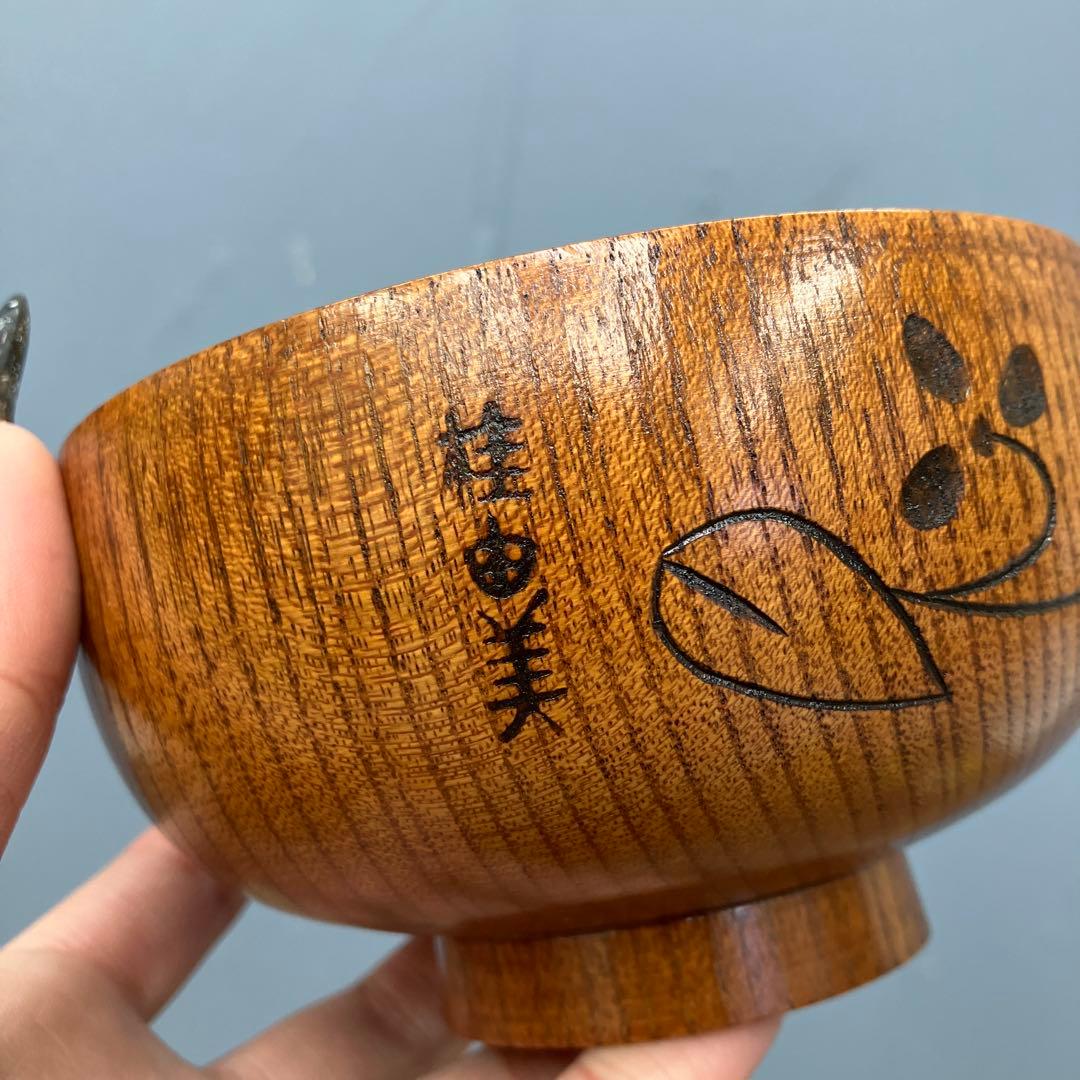 E-2 桂由美 木製汁椀 5客 クマの箸置き 調味料入れセット 葉っぱ型小皿付き