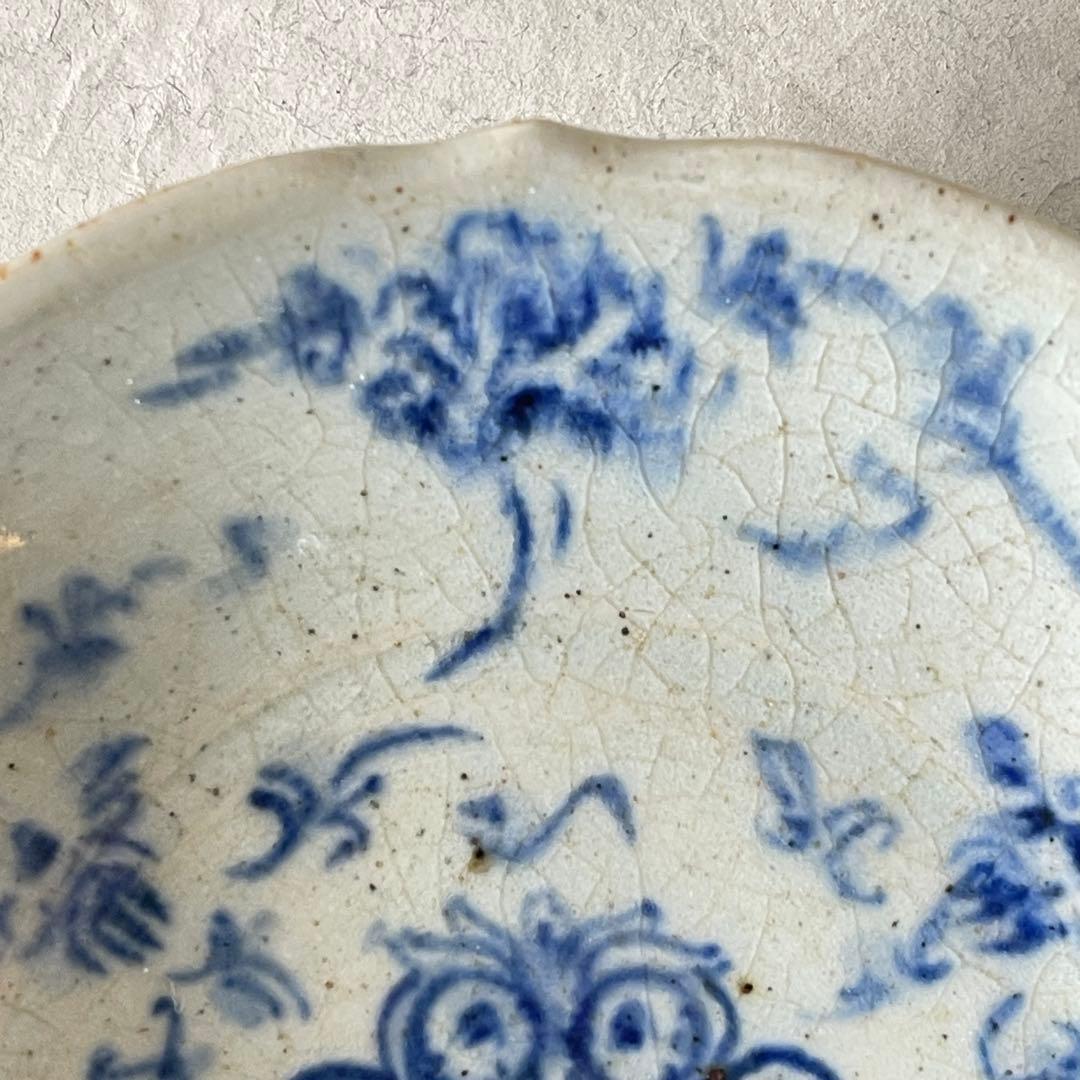 【新品未使用】陶芸家イムサエム 染付 梟紋輪花皿