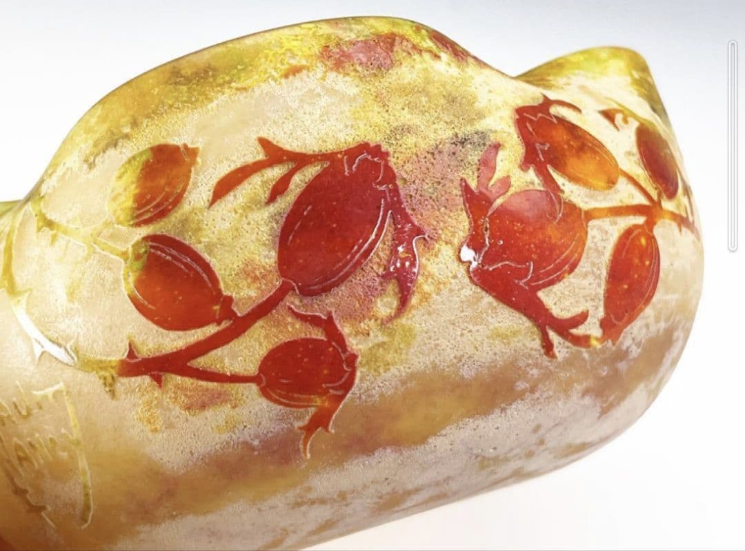 ドームナンシー ローズヒップ文 ガラス鉢 ボウル 花瓶 フランス