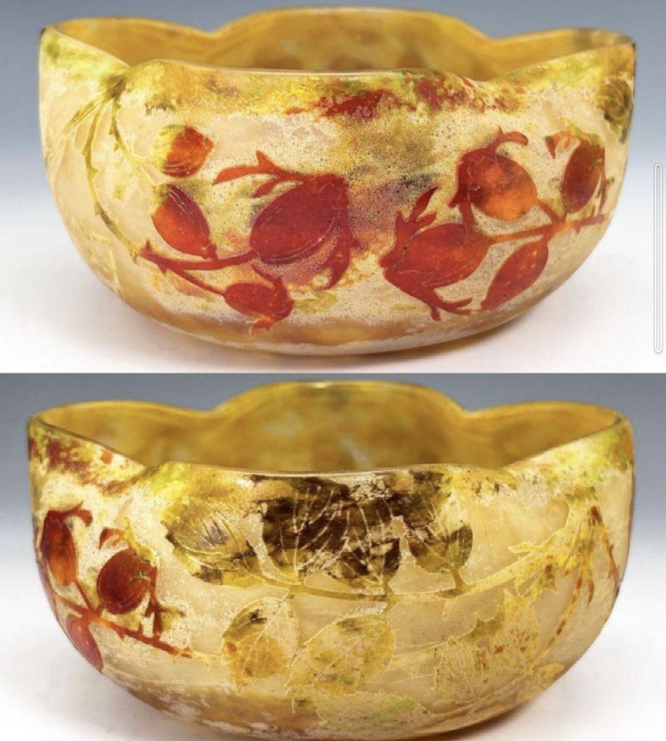 ドームナンシー ローズヒップ文 ガラス鉢 ボウル 花瓶 フランス