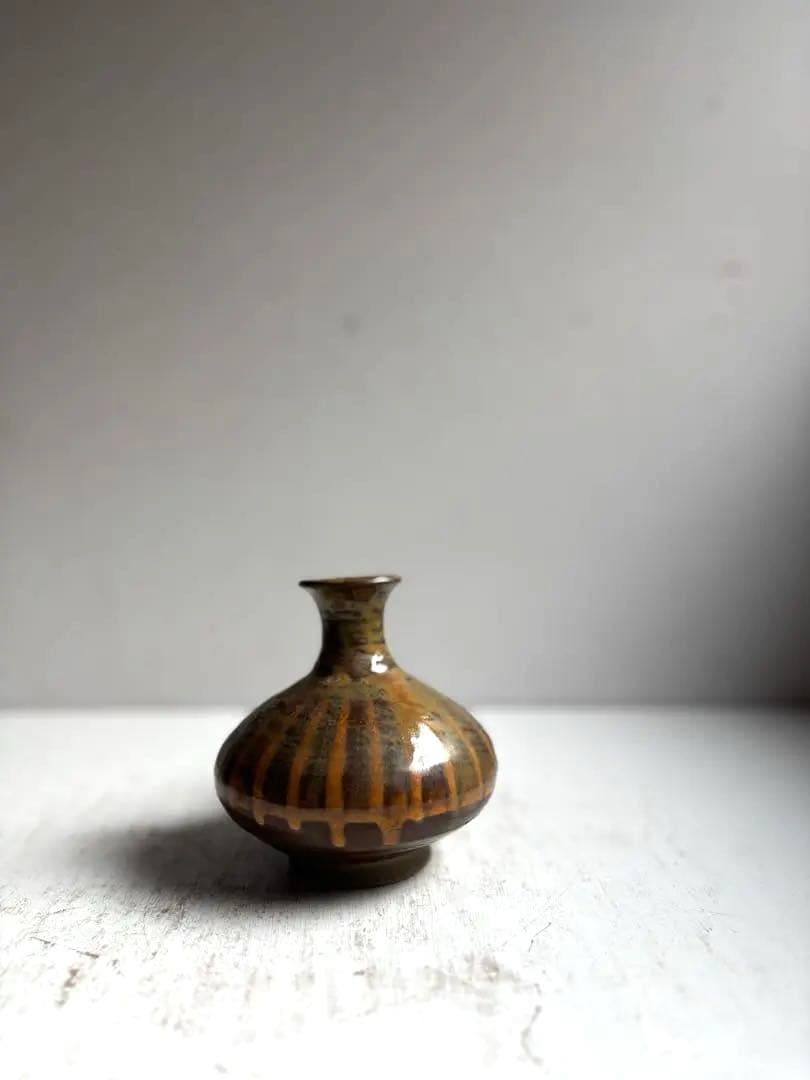 895 民芸 民陶 小鹿田焼 飴釉口付徳利 ② フォークアート 古手 希少