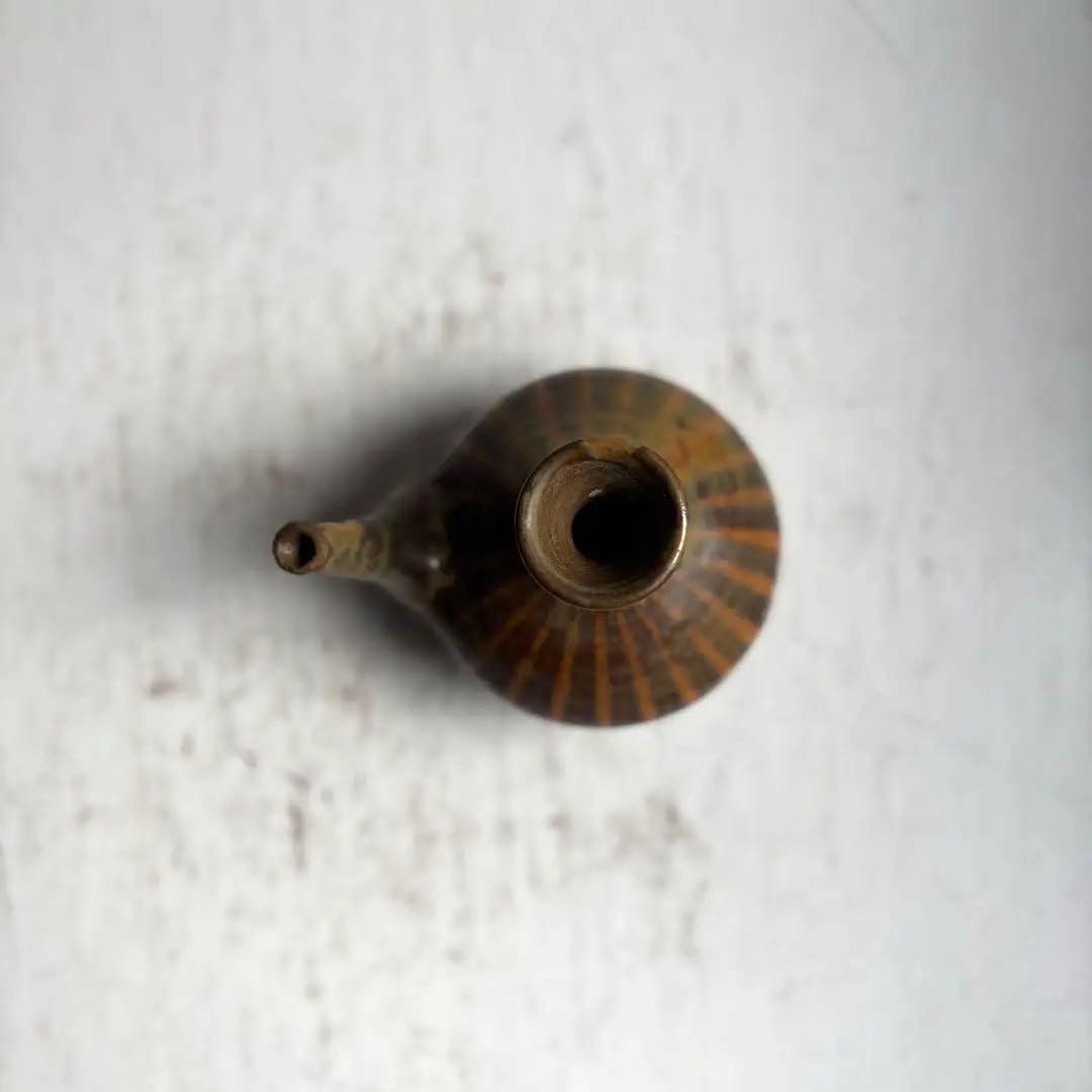 895 民芸 民陶 小鹿田焼 飴釉口付徳利 ② フォークアート 古手 希少