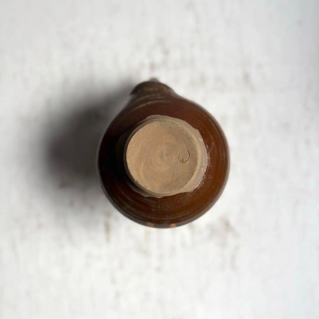 895 民芸 民陶 小鹿田焼 飴釉口付徳利 ② フォークアート 古手 希少