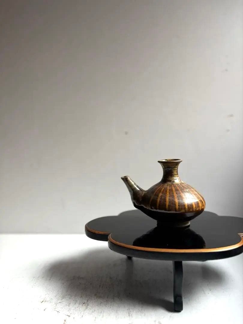 895 民芸 民陶 小鹿田焼 飴釉口付徳利 ② フォークアート 古手 希少