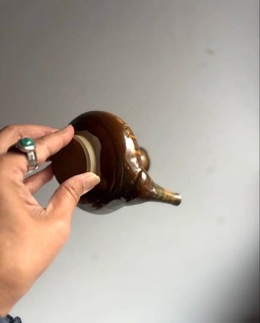 895 民芸 民陶 小鹿田焼 飴釉口付徳利 ② フォークアート 古手 希少