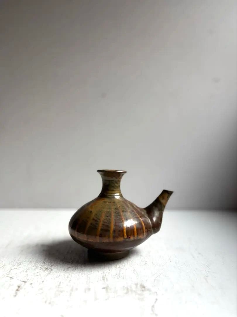 895 民芸 民陶 小鹿田焼 飴釉口付徳利 ② フォークアート 古手 希少