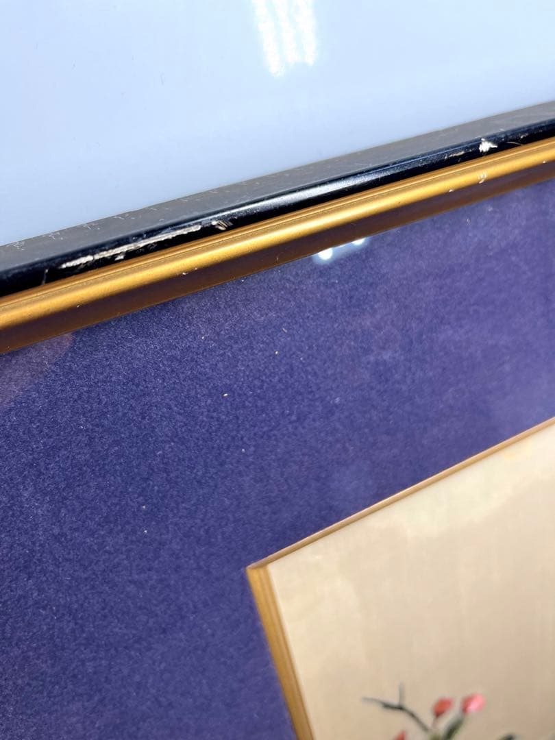 レア　希少【湘繍】ヴィンテージ 刺繍額 中国画 美術品 古美術　ガラス額　花鳥図