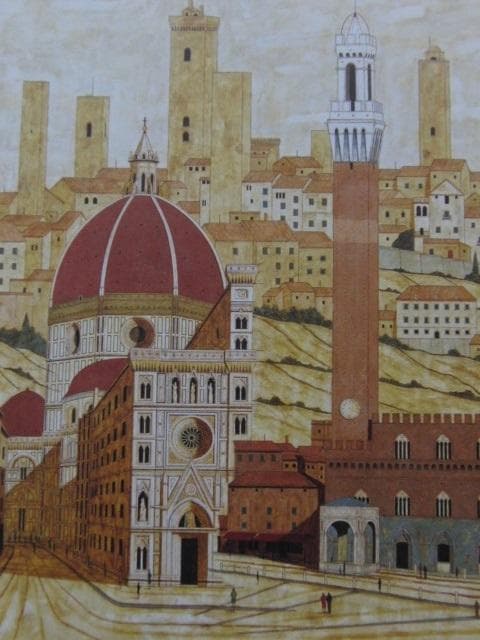 大熊峻、【トスカーナ】、希少な大判額装用画集より、美品、日本人画家