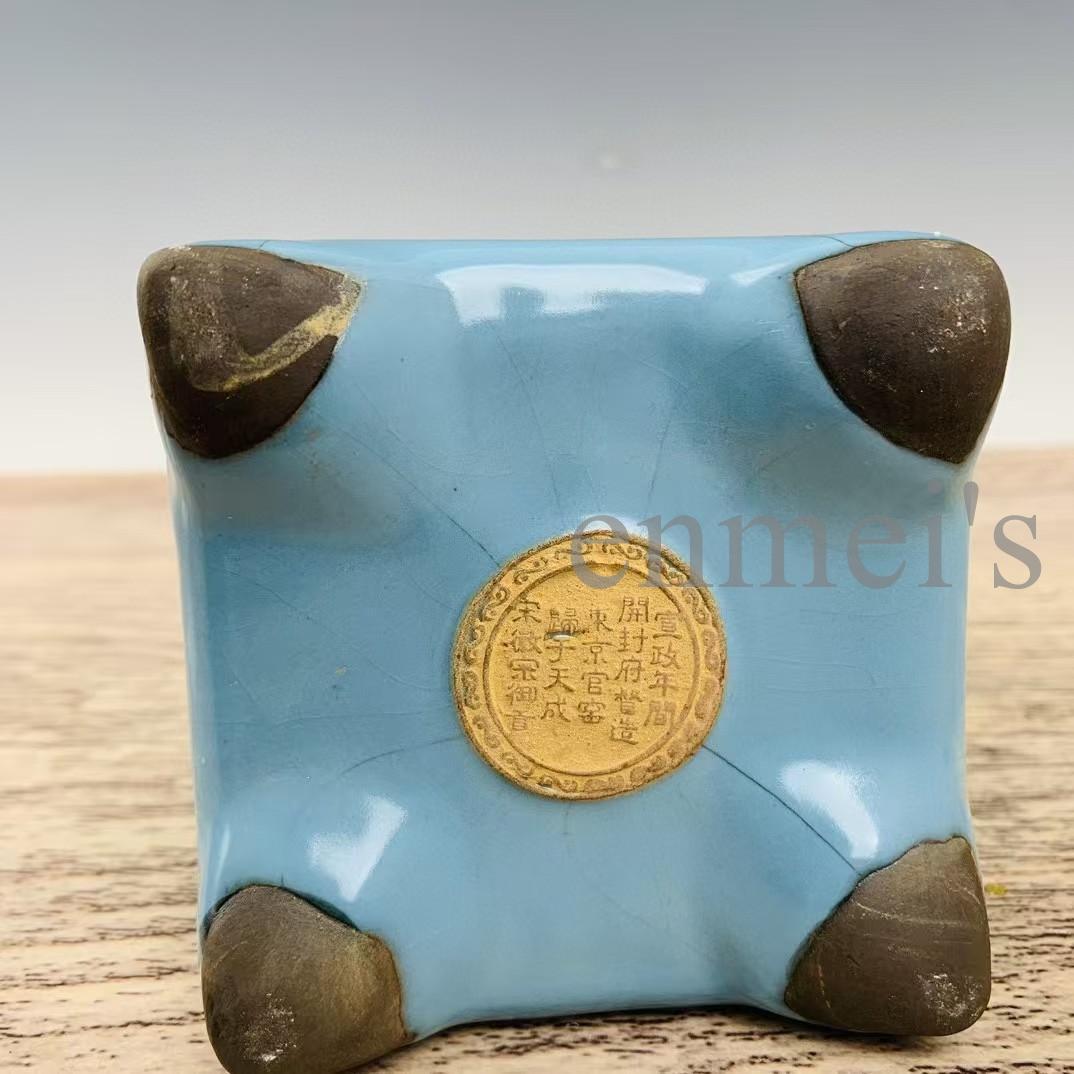 中国古美術・宋官窯風 金彩詩文青瓷瓶・花瓶・青釉・陶器・茶道具・文房置物・賞物