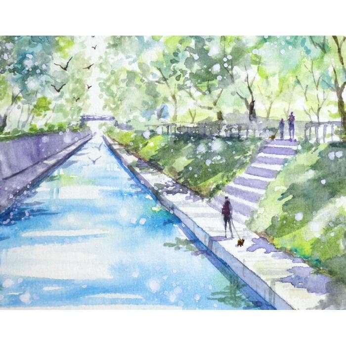 tomotomoさま専用（原画）初夏の青い水辺の風景ほか　2点おまとめ