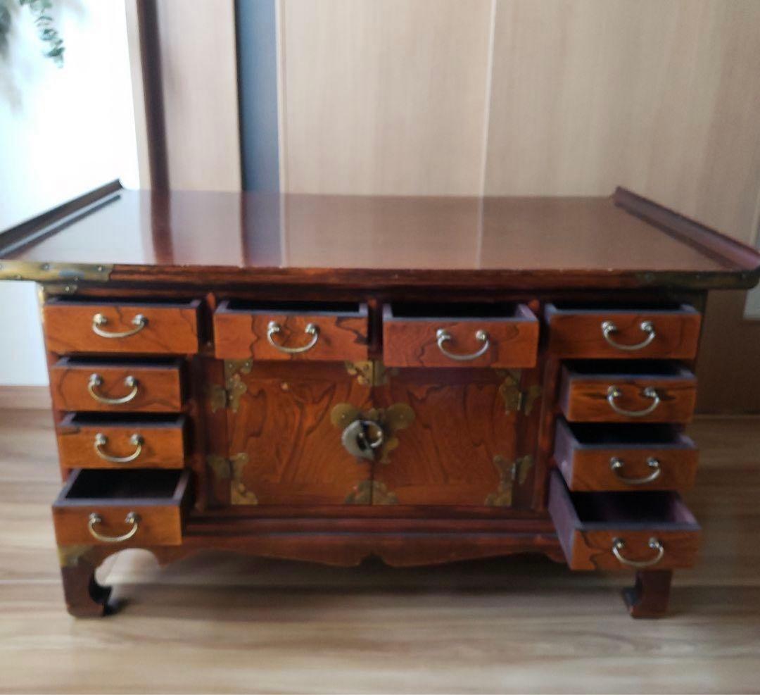 李朝家具　時代箪笥　両面収納　引出し　収納家具　薬箪笥　 鍵付き　飾り棚　真鍮