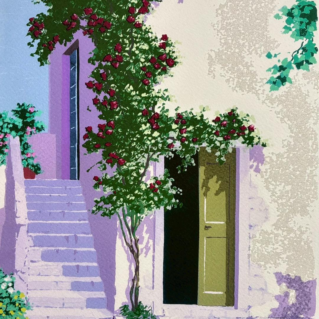 サルボ「エーゲ海 パノラマ」ミクストメディア 直筆サイン入 額装 イタリアの画家