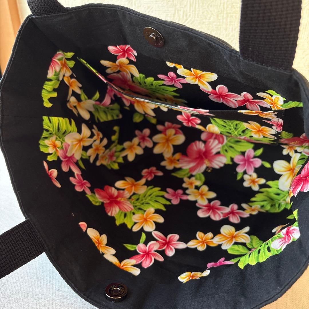 ハワイアンキルト　ハンドメイド　トートバッグ　黒