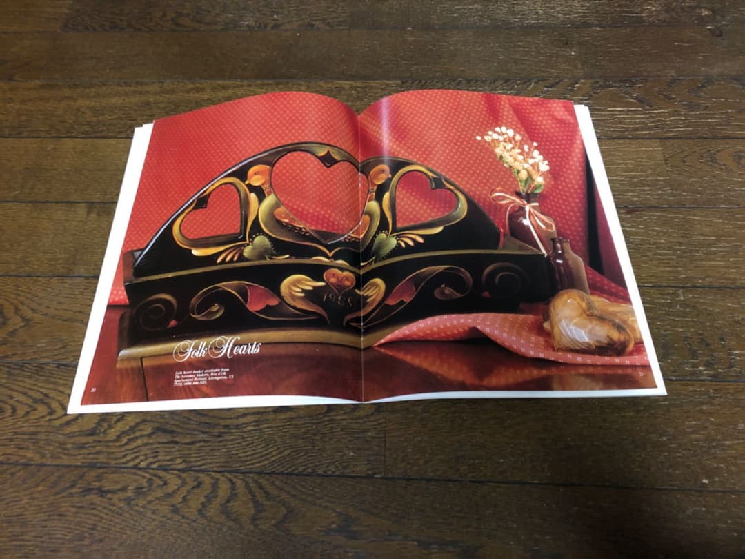 トールペイント　ハート木型　帆船　春風景