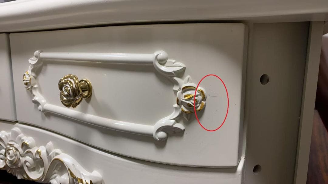 【三色変化ミラー】ホワイト白い彫刻模様ドレッサー 訳あり品109-80-01