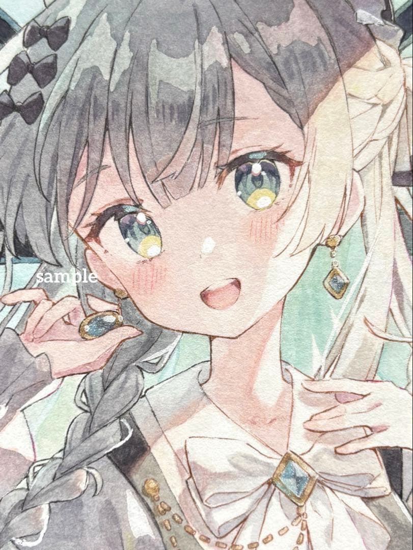 手描きイラスト　オリジナルイラスト　アナログ　ミニ色紙