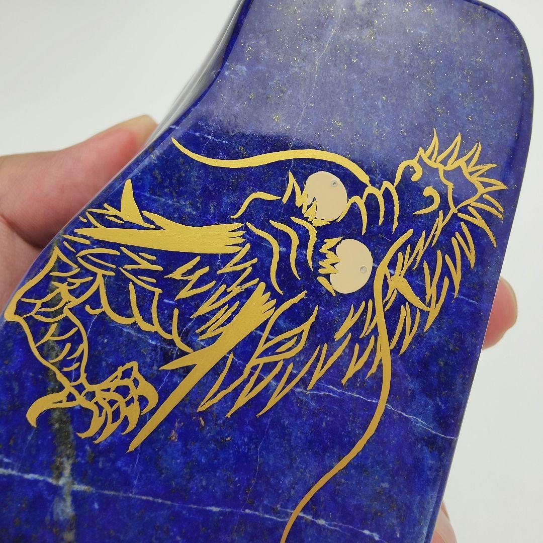 12.五爪の皇帝青金龍　風水開運画　伝統工芸　蒔絵　ラピスラズリ　原石　磨き石