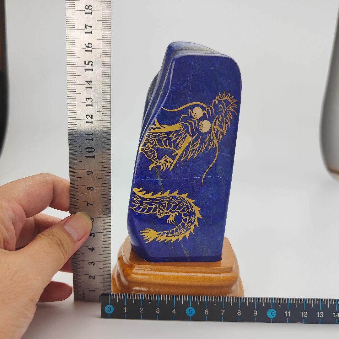 12.五爪の皇帝青金龍　風水開運画　伝統工芸　蒔絵　ラピスラズリ　原石　磨き石