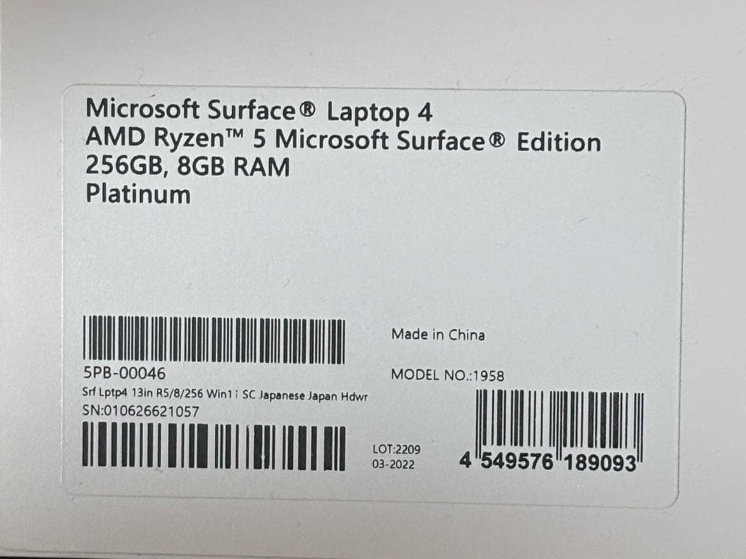 Windowsノート本体 Microsoft Surface Laptop4 8GB/256GB