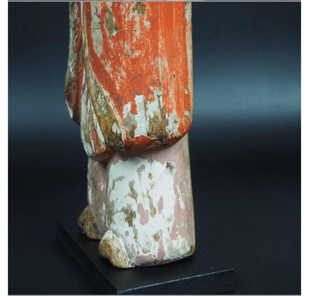 送料無料　鎌倉～室町時代　木彫り 木彫立像 古仏　仏像　総高42.3ｃｍ