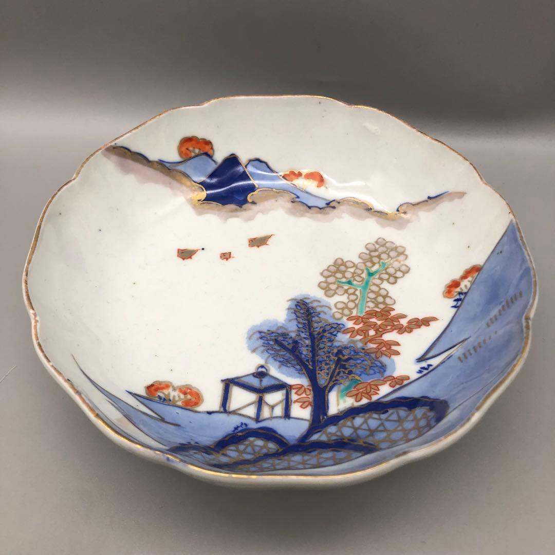 明治旧家蔵出し古伊万里富士山金彩鉢ボウルなます皿15cm4個アンティーク食器
