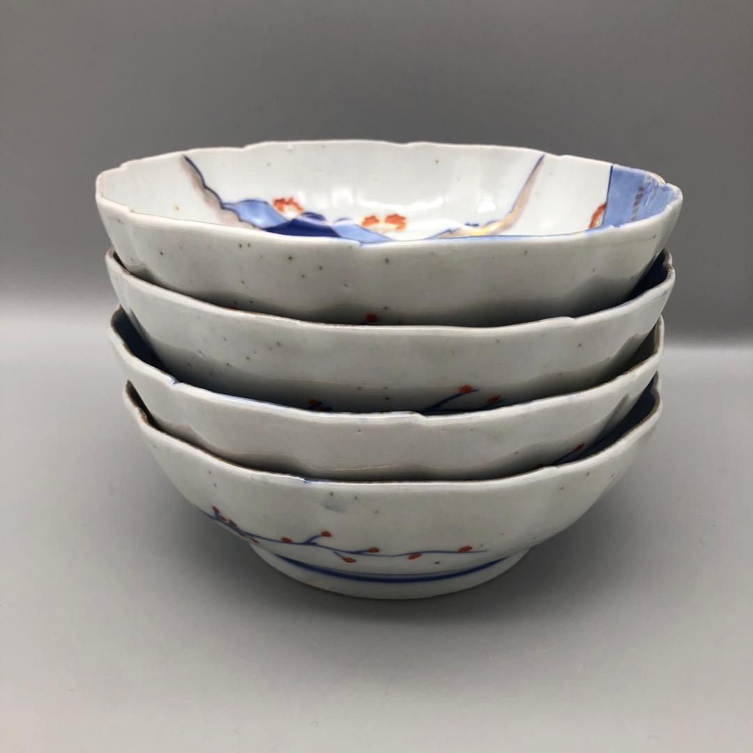 明治旧家蔵出し古伊万里富士山金彩鉢ボウルなます皿15cm4個アンティーク食器