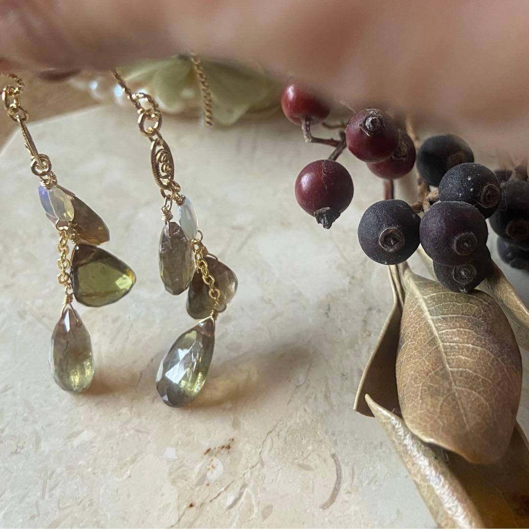 No.607♡ 14kgfピアス　アンダリュサイト　イヤリング変更可