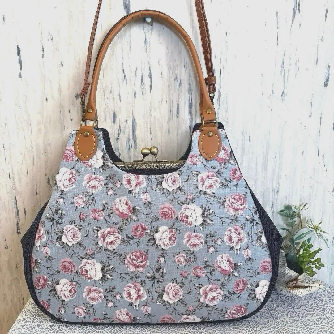 みんみん　あおりがま口バッグ　ハンドメイド