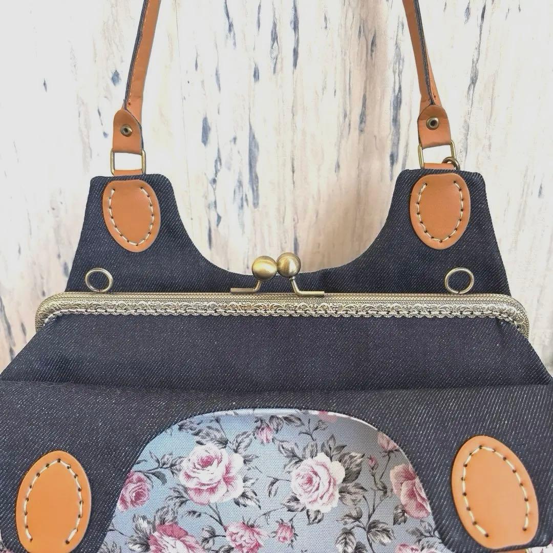 みんみん　あおりがま口バッグ　ハンドメイド