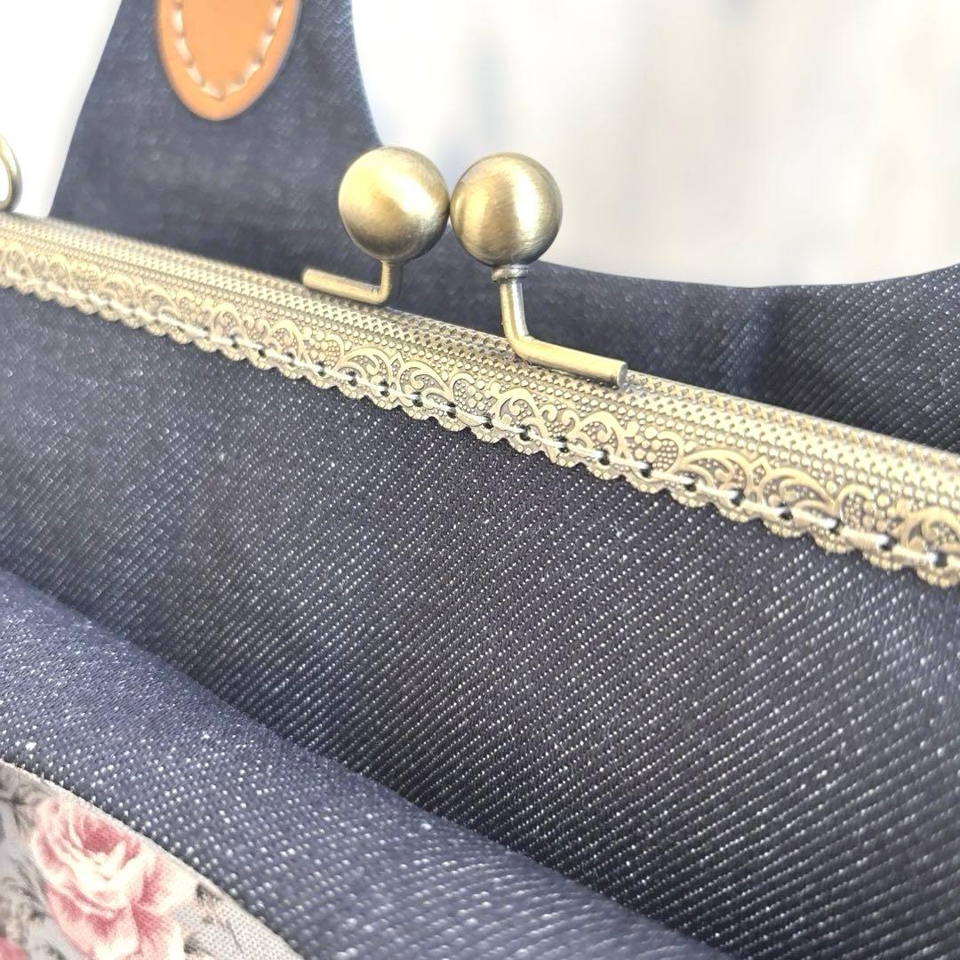 みんみん　あおりがま口バッグ　ハンドメイド