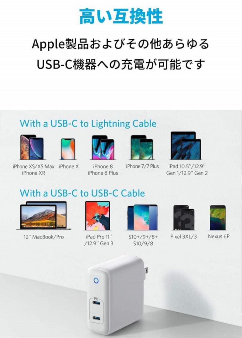 人気品！ ANKER パワーポート アトム PD 2 60W MacBook 白