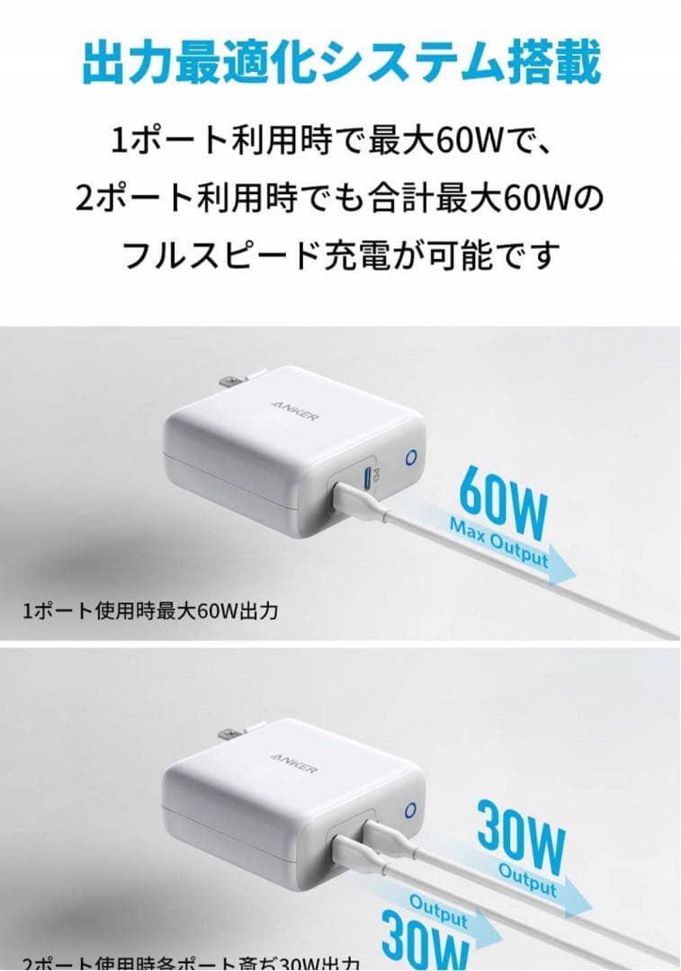 人気品！ ANKER パワーポート アトム PD 2 60W MacBook 白