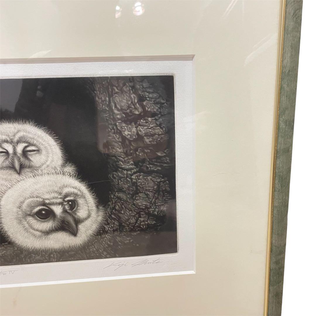 【生田宏司先生直筆サイン入り】無垢無垢Ⅳ 額縁付き　メゾチント版画　 梟