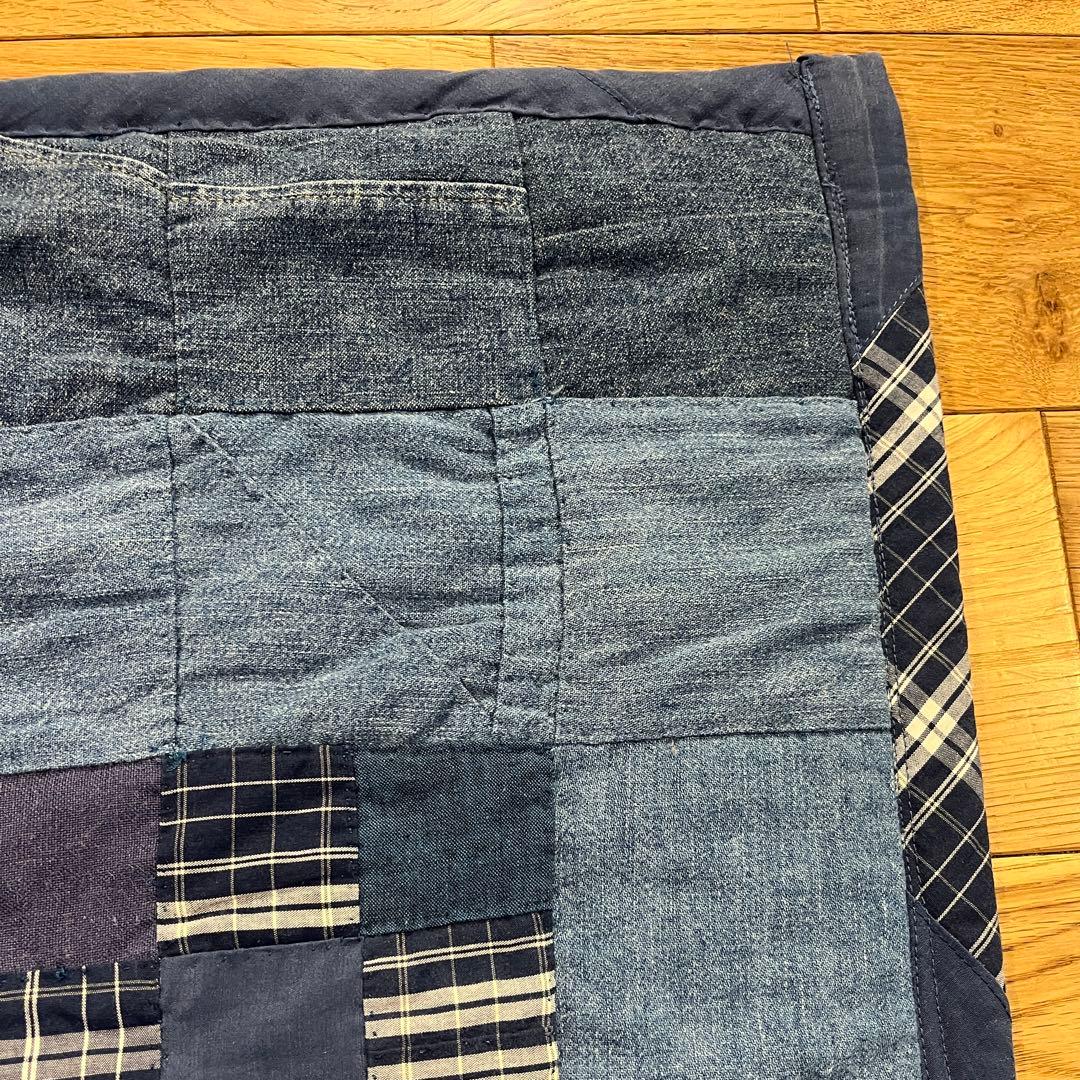 藍染　デニム　大きいマット　手縫い　パッチワーク　ラグ