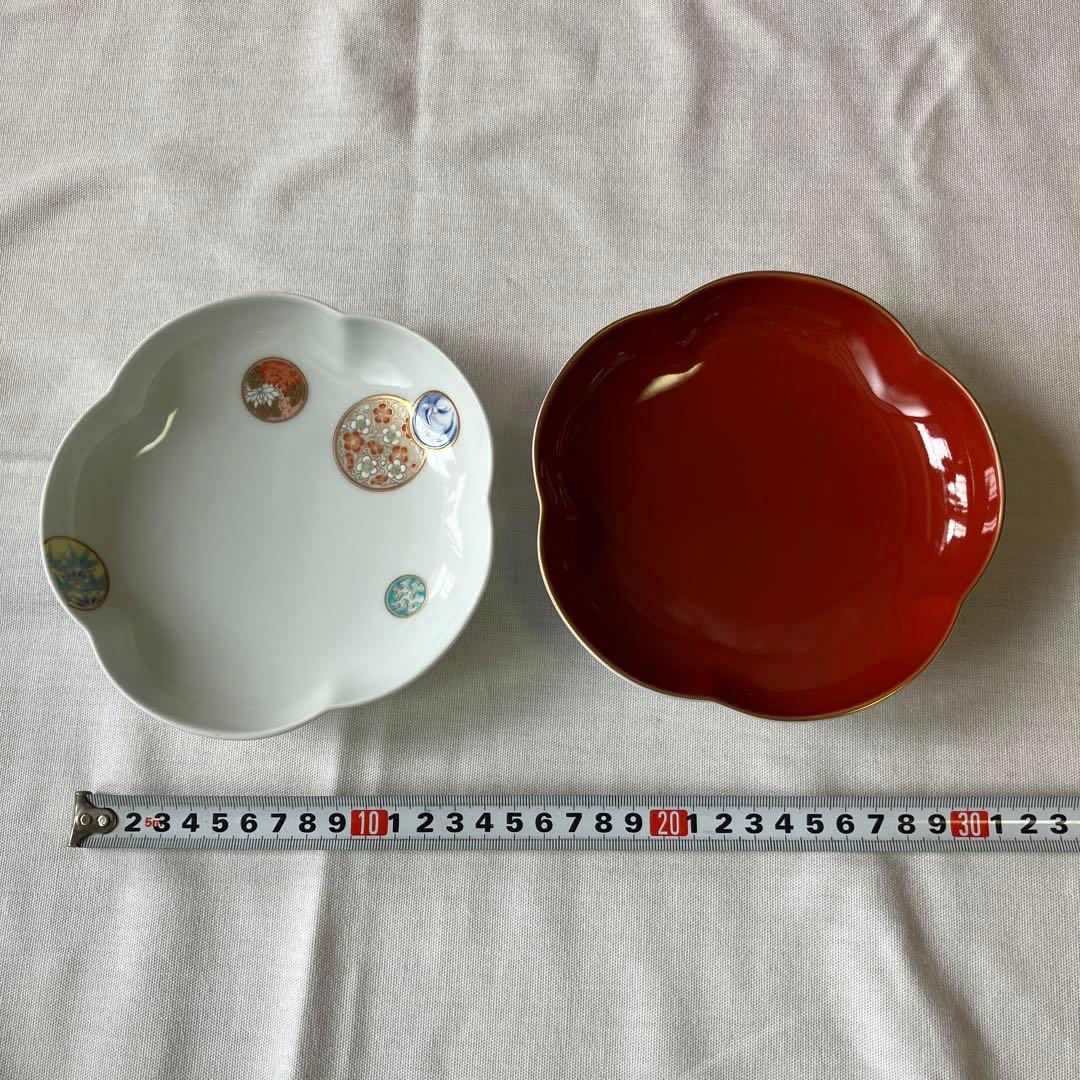 深川製磁　寿赤絵　睦皿揃　梅型　小皿　宮内庁御用達　未使用　木箱入　ヴィンテージ