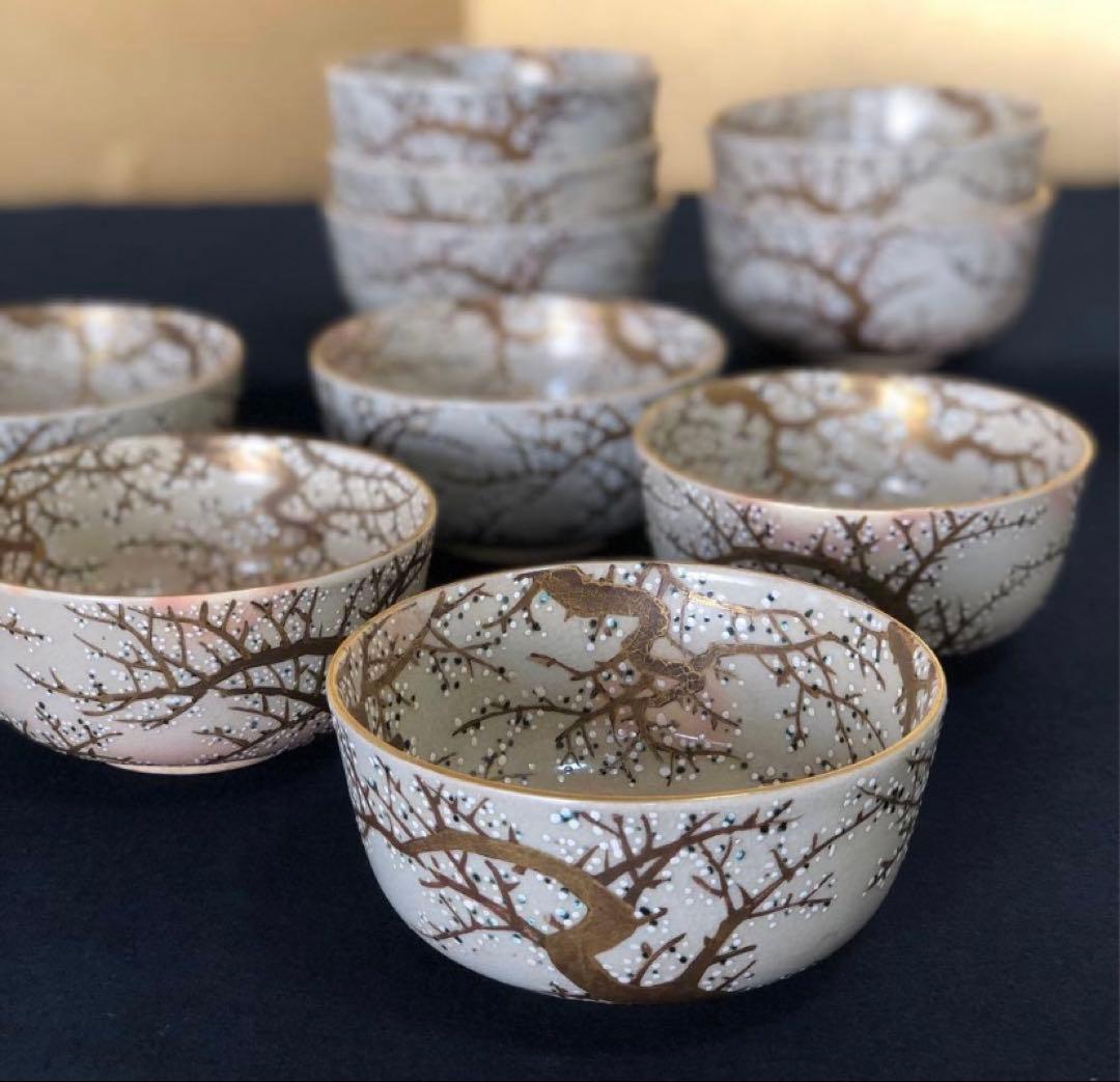 《R》懐石 仁清光琳梅画写 向付10客 快楽造 共箱　260312A1