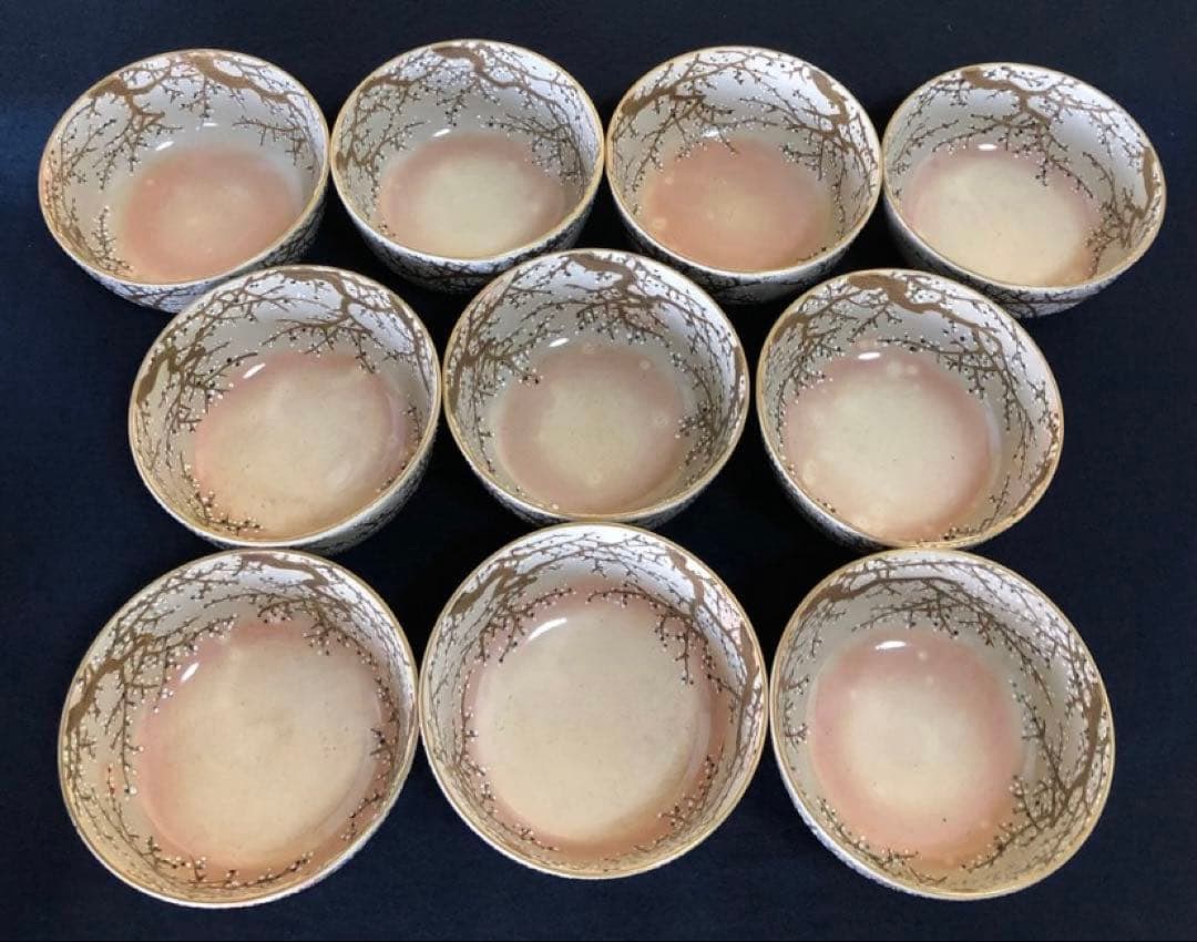 《R》懐石 仁清光琳梅画写 向付10客 快楽造 共箱　260312A1