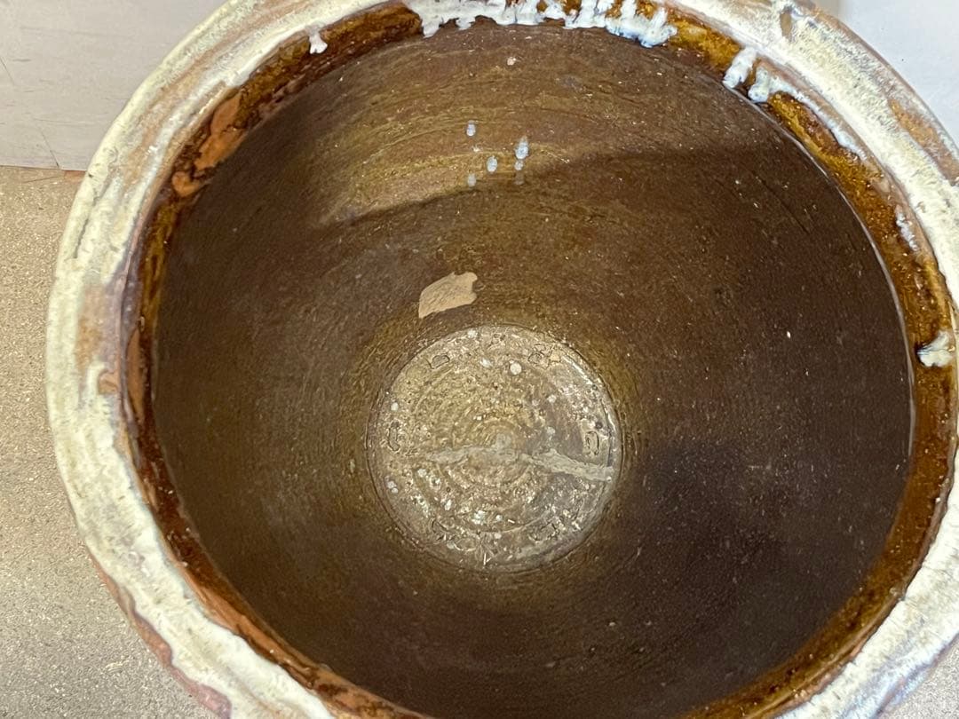 古い あがの焼の大瓶58cm甕 水鉢 睡蓮鉢 広口水槽 メダカ