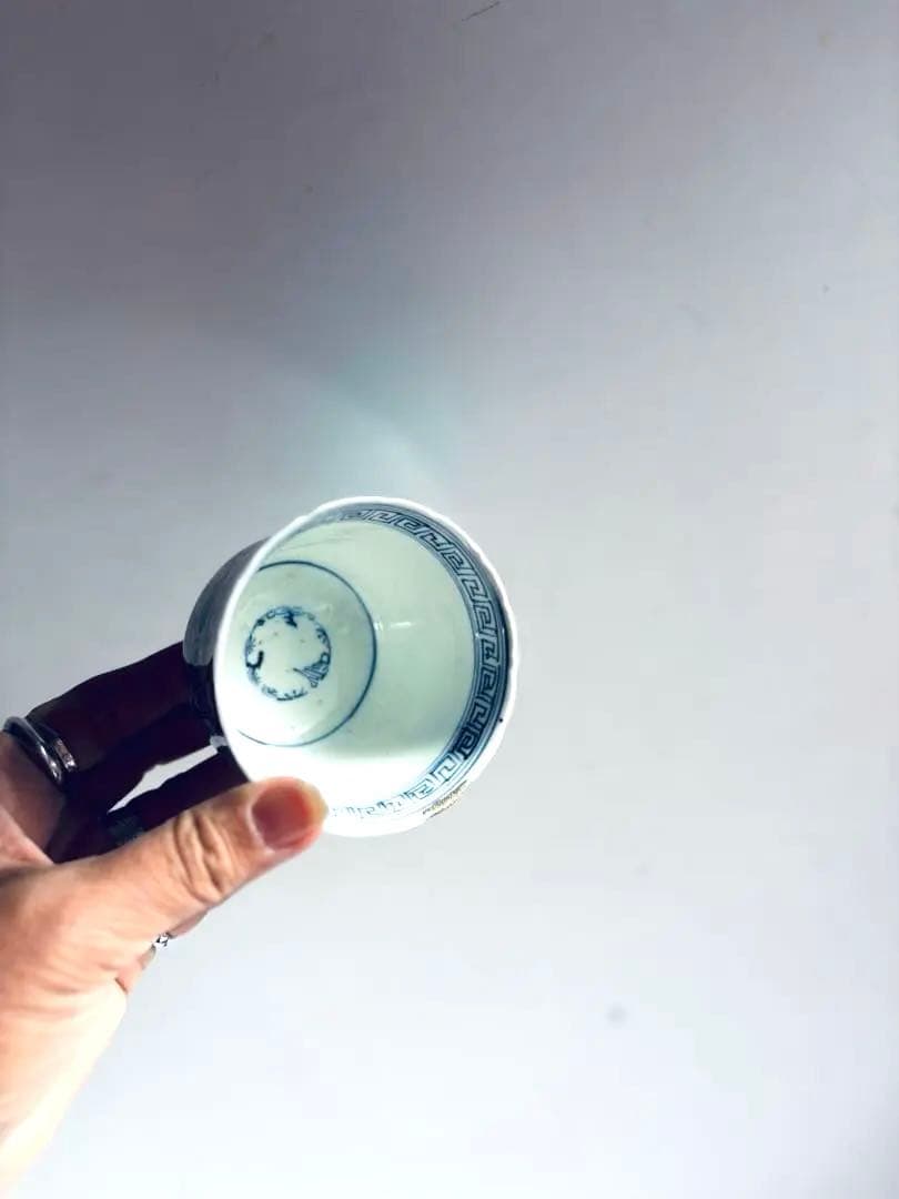 949 骨董 アンティーク 古伊万里 花唐草線描猪口 2点 湯呑み 金継ぎ 幕末