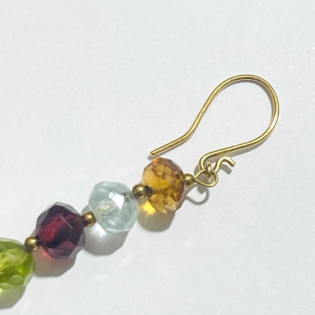 18金ピアス　多色天然石のダングルピアス