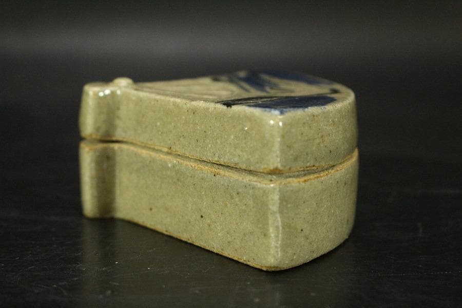 益子焼 扇形 香合 富士山(故)辛島一誓 未使用(メ1369)