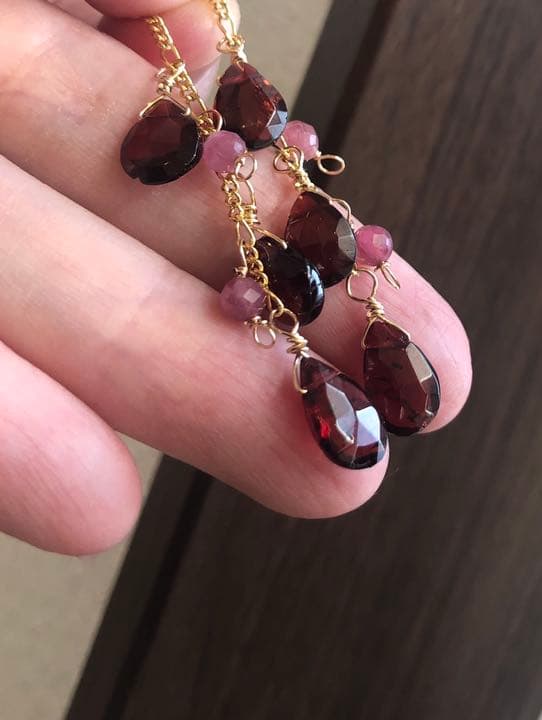 天然石ガーネットとピンクトルマリンピアスチャーム☆