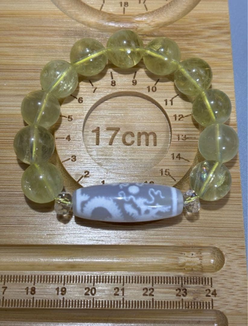 宝珠双龍神天珠　天然水晶　ドラゴン模様のイエロービーズブレスレット