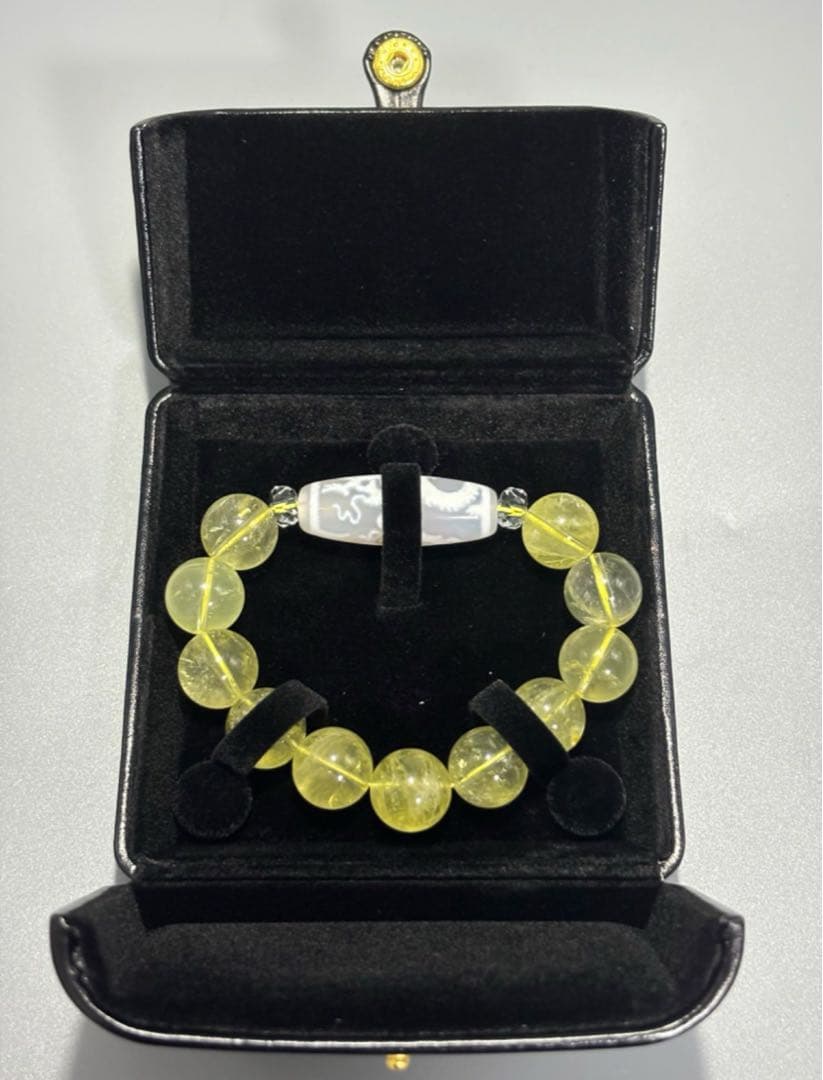 宝珠双龍神天珠　天然水晶　ドラゴン模様のイエロービーズブレスレット