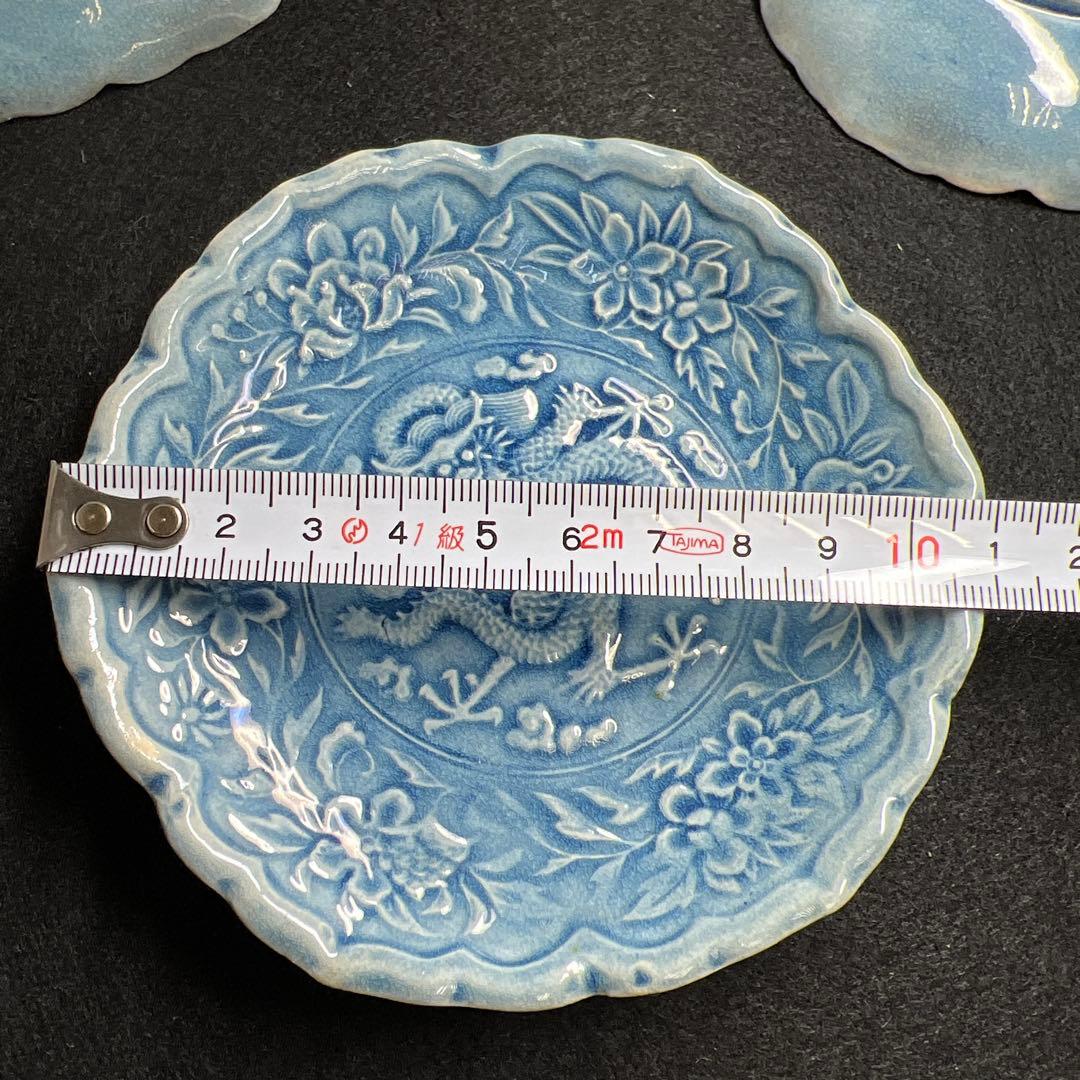 江戸後期　民平焼　龍図小皿5枚　幅約11㎝　東Y8-0216☆2F