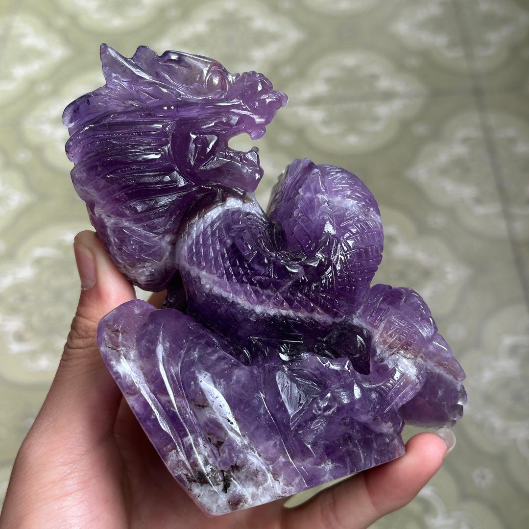 天然石フローライトの龍　置物　ご購入前に在庫確認必要G.802